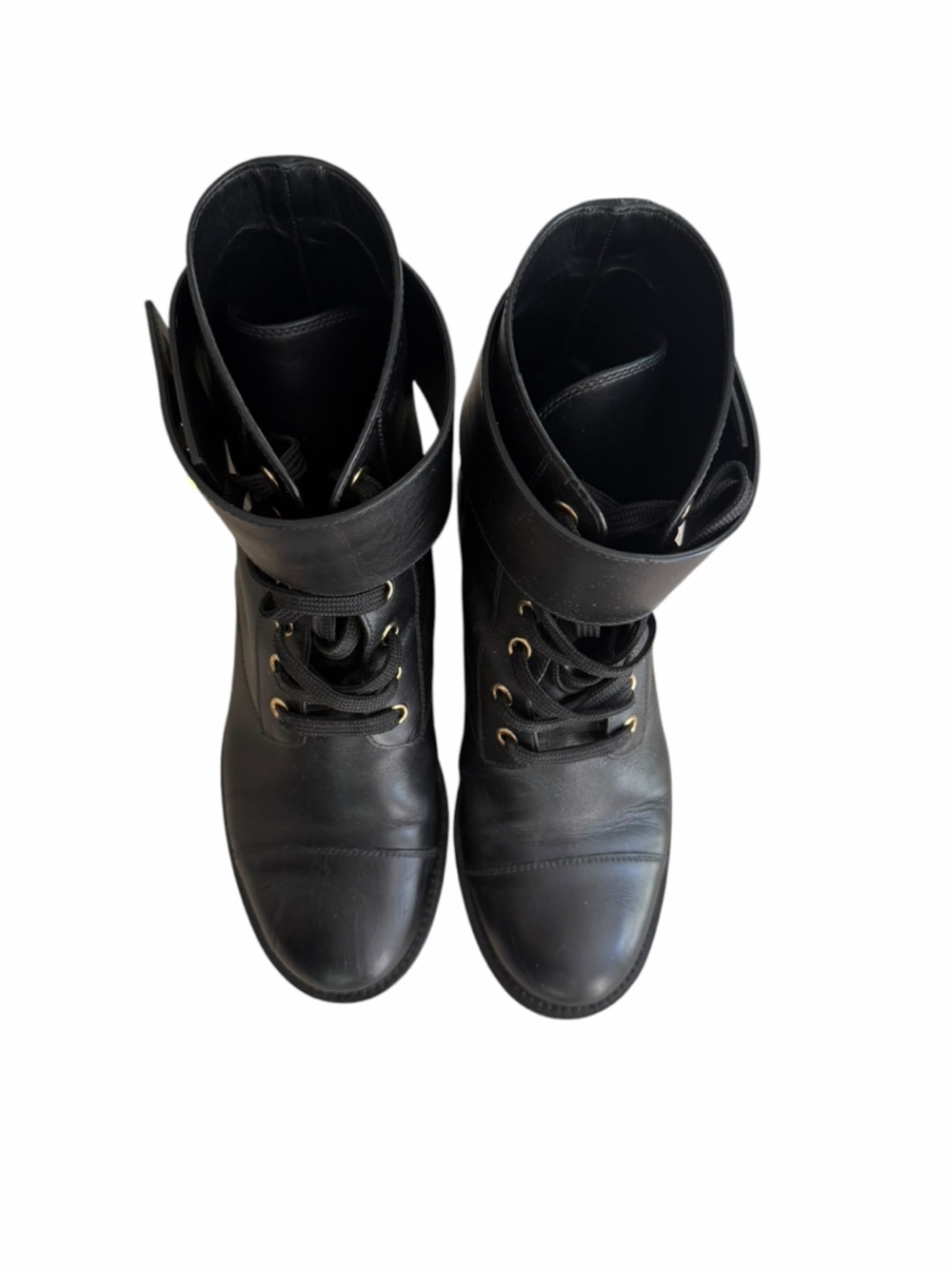 Louis Vuitton Black Leather Lace-Up Ankle Boots with Gold LV Emblem Size 38 - Picture 5 of 8